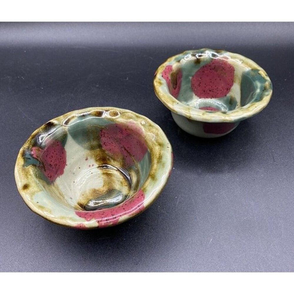 DK Clay 1996 Trinket Dish Salsa Dipping Sauce Bowl Pottery Drip Glaze Lot 2 A
